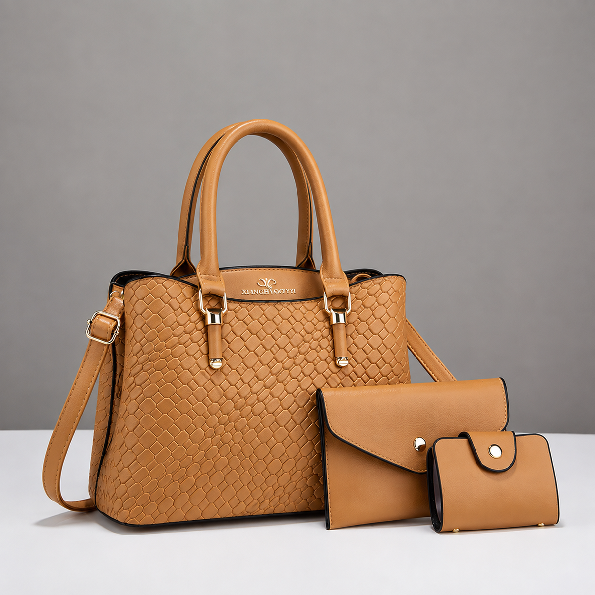 Woven Shoulder Bag Set for Women | Large Capacity 3-Piece PU Leather Handbag | Sample