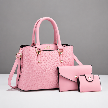 Woven Shoulder Bag Set for Women | Large Capacity 3-Piece PU Leather Handbag | Sample