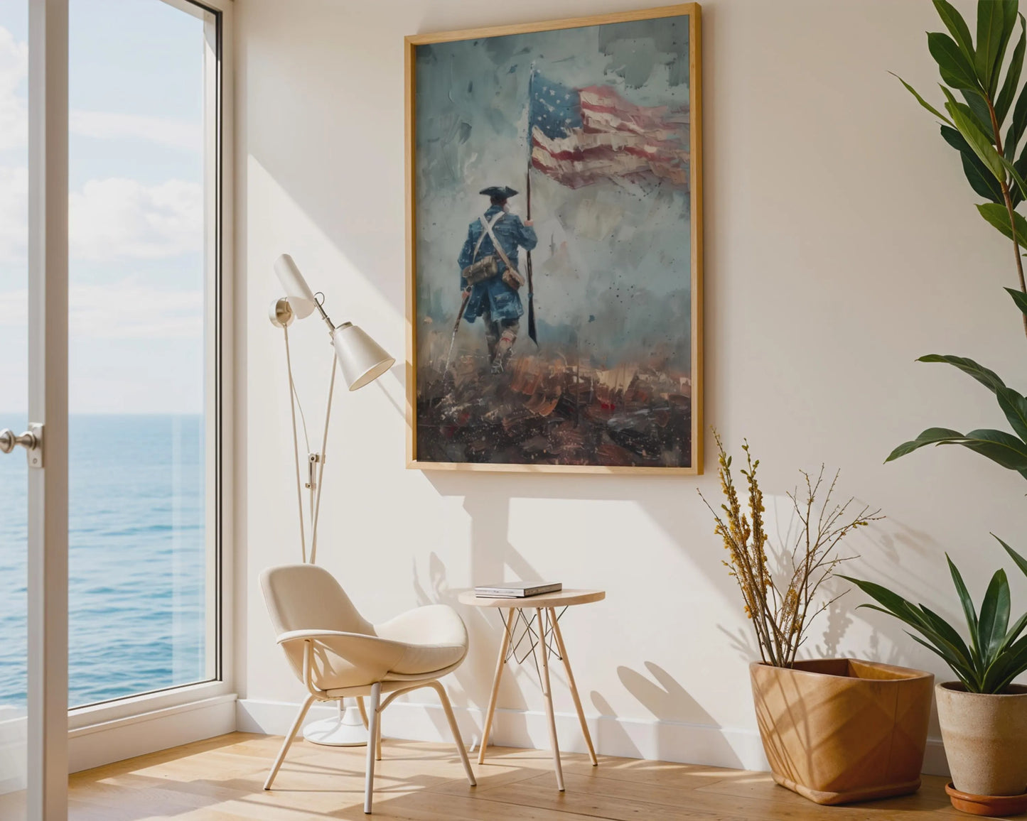 Revolutionary War Soldier Print, Impressionist American Flag Art, Blue Red Decor
