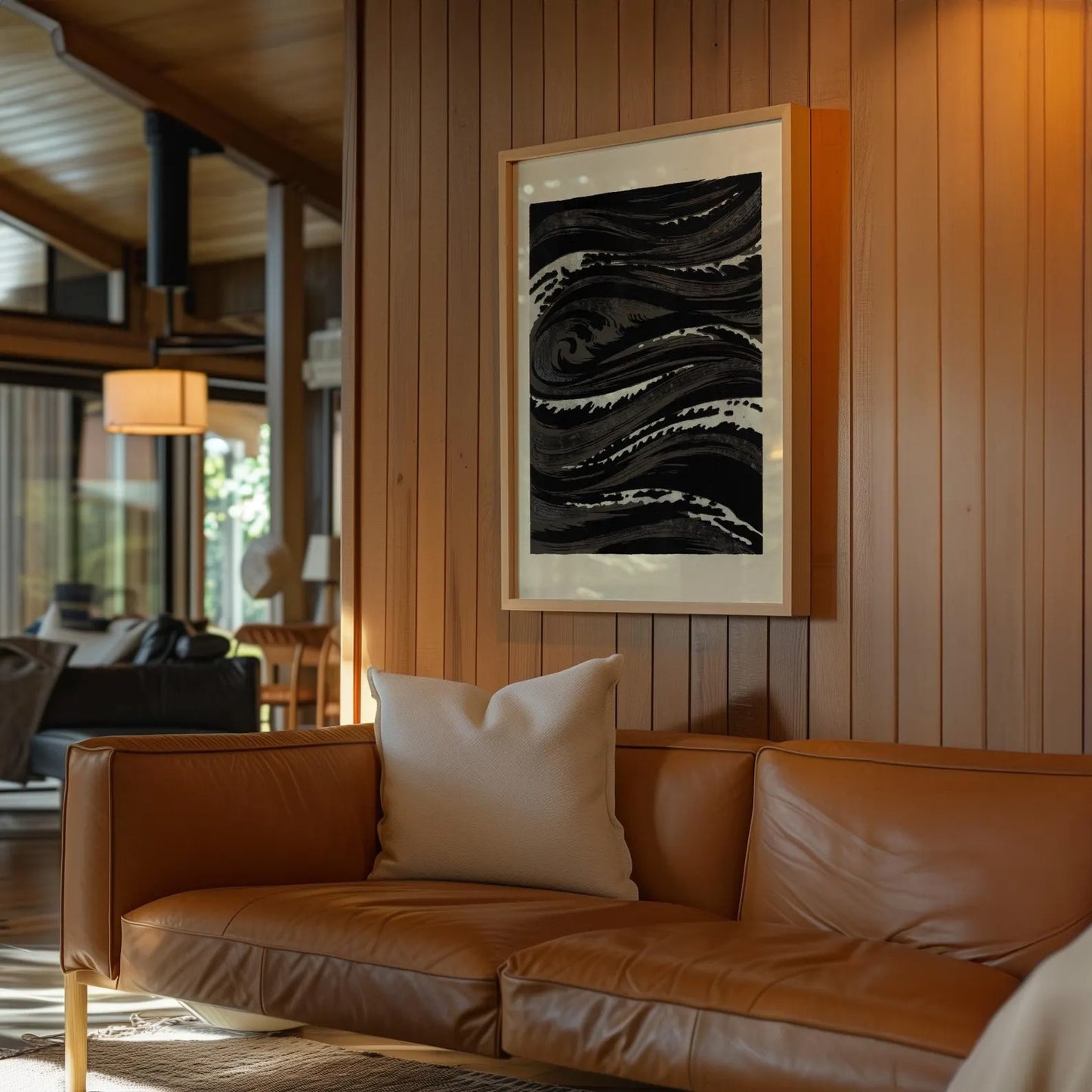 Black Wave Print, Japanese Style Ocean Wall Art, Dark Abstract Sea