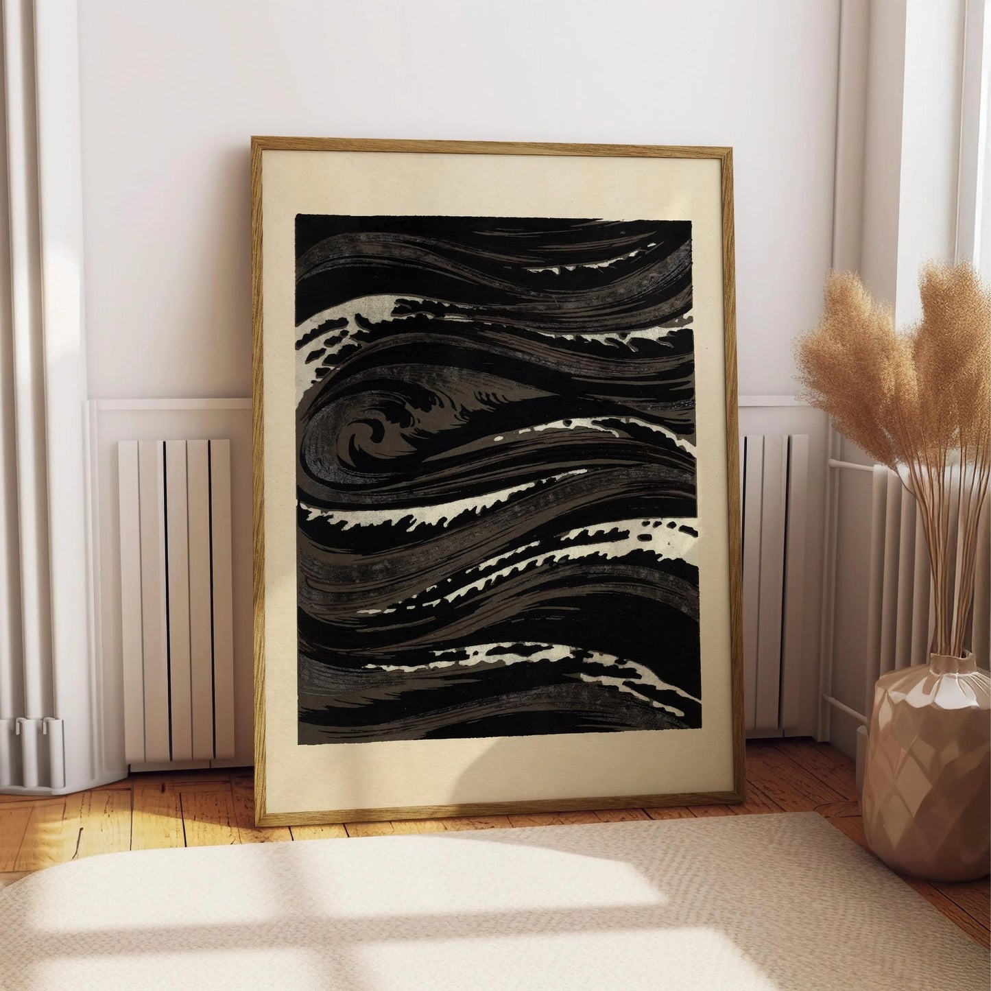 Black Wave Print, Japanese Style Ocean Wall Art, Dark Abstract Sea