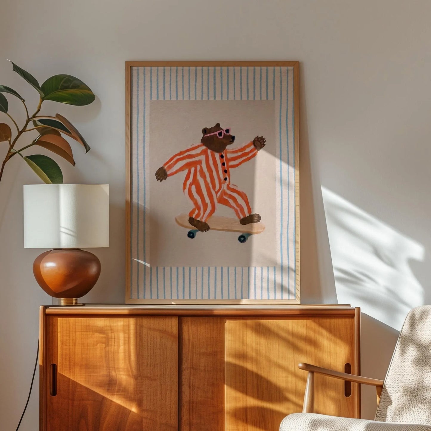 Skateboarding Bear Wall Art, Quirky Animal Oil Painting Print