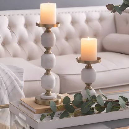 Marble & Aluminum Candle Holder – Modern Decorative Pillar Stand
