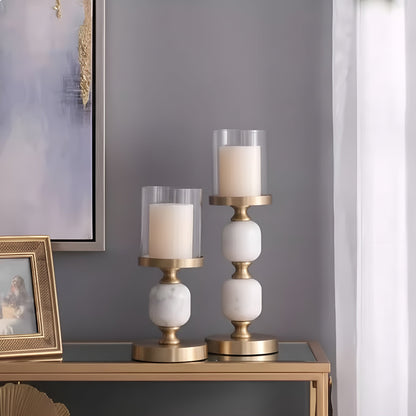 Marble & Aluminum Candle Holder – Modern Decorative Pillar Stand