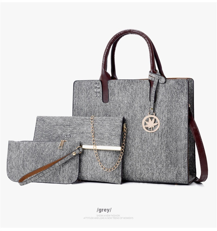 Shardeco Women's 3-Piece PU Leather Handbag Set including a shoulder tote bag, crossbody bag, and matching wallet with stylish stitching and spacious compartments.