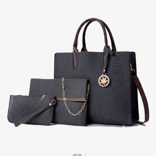 Shardeco Women's 3-Piece PU Leather Handbag Set including a shoulder tote bag, crossbody bag, and matching wallet with stylish stitching and spacious compartments