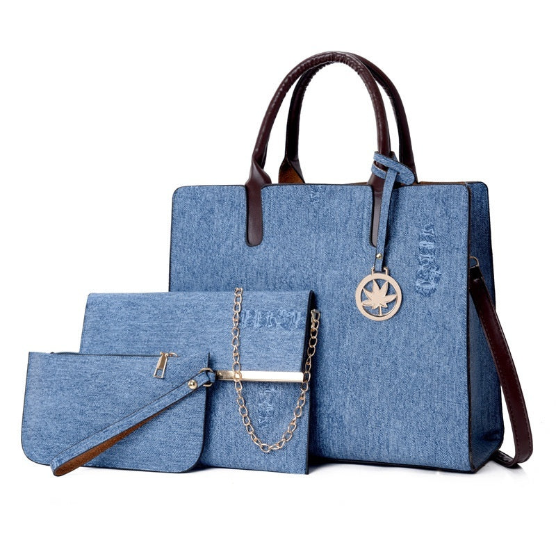 Shardeco Women's 3-Piece PU Leather Handbag Set including a shoulder tote bag, crossbody bag, and matching wallet with stylish stitching and spacious compartments.