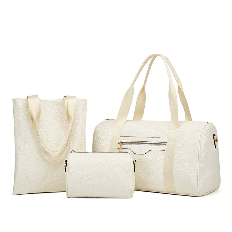 Women's Casual Travel Handbag 3-Piece Set made from premium PU leather with woven design, large 36–55L capacity, ideal for travel, gym, business trips, and weekend getaways by Shardeco
