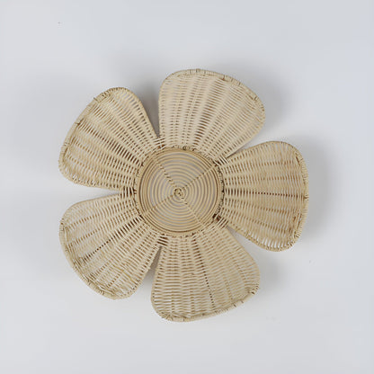 Woven Rattan Flower Wall Decor – Boho Floral Wall Hanging Set
