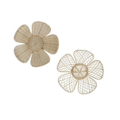 Woven Rattan Flower Wall Decor – Boho Floral Wall Hanging Set