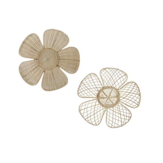 Woven Rattan Flower Wall Decor – Boho Floral Wall Hanging Set
