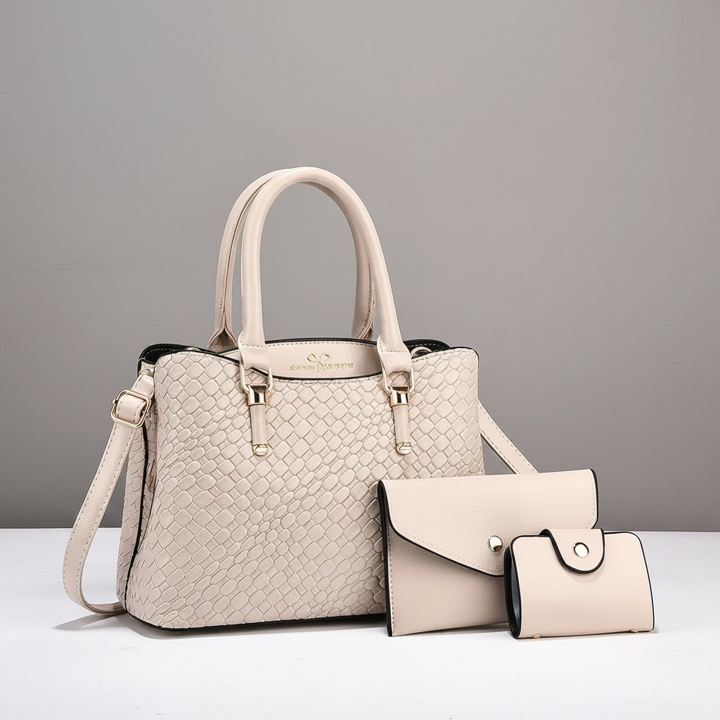 Woven Shoulder Bag Set for Women in PU Leather with Large Capacity by Shardeco